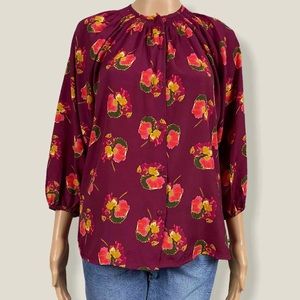 Tucker For Target Floral Print Peasant Blouse Button Shirt Small Magenta…